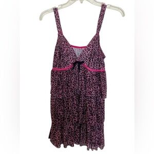 PINK Victoria's Secret Leopard slip dress Chemise in Pink Black ruffle size 1X